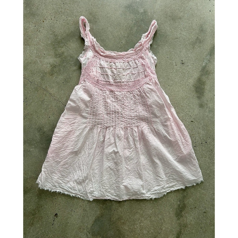 A Rare Bird Tunic Top Pink Boho Crochet Lace Cotton Sleeveless Tunic/Dress OS